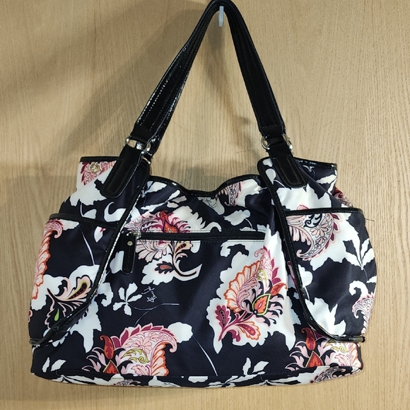 Franco Sarto Black and Pink Floral Shoulder Bag - Picture 8 of 14